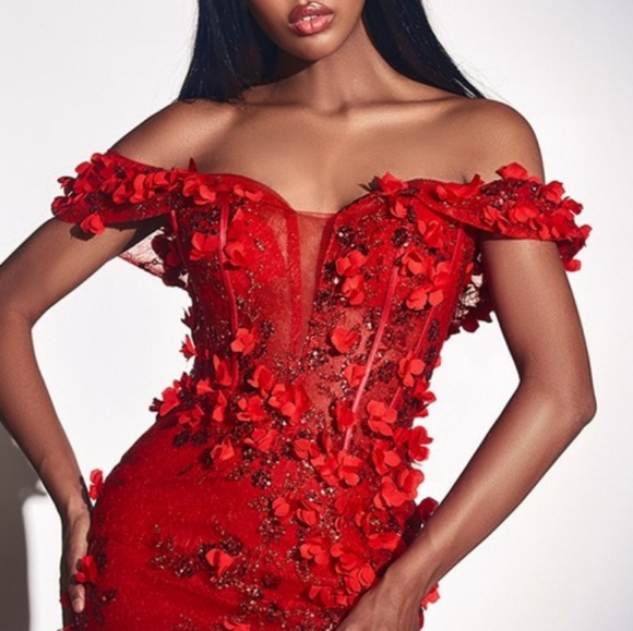 Royal blue,red, off the shoulder gown,black formal dress - Picture 7 of 8